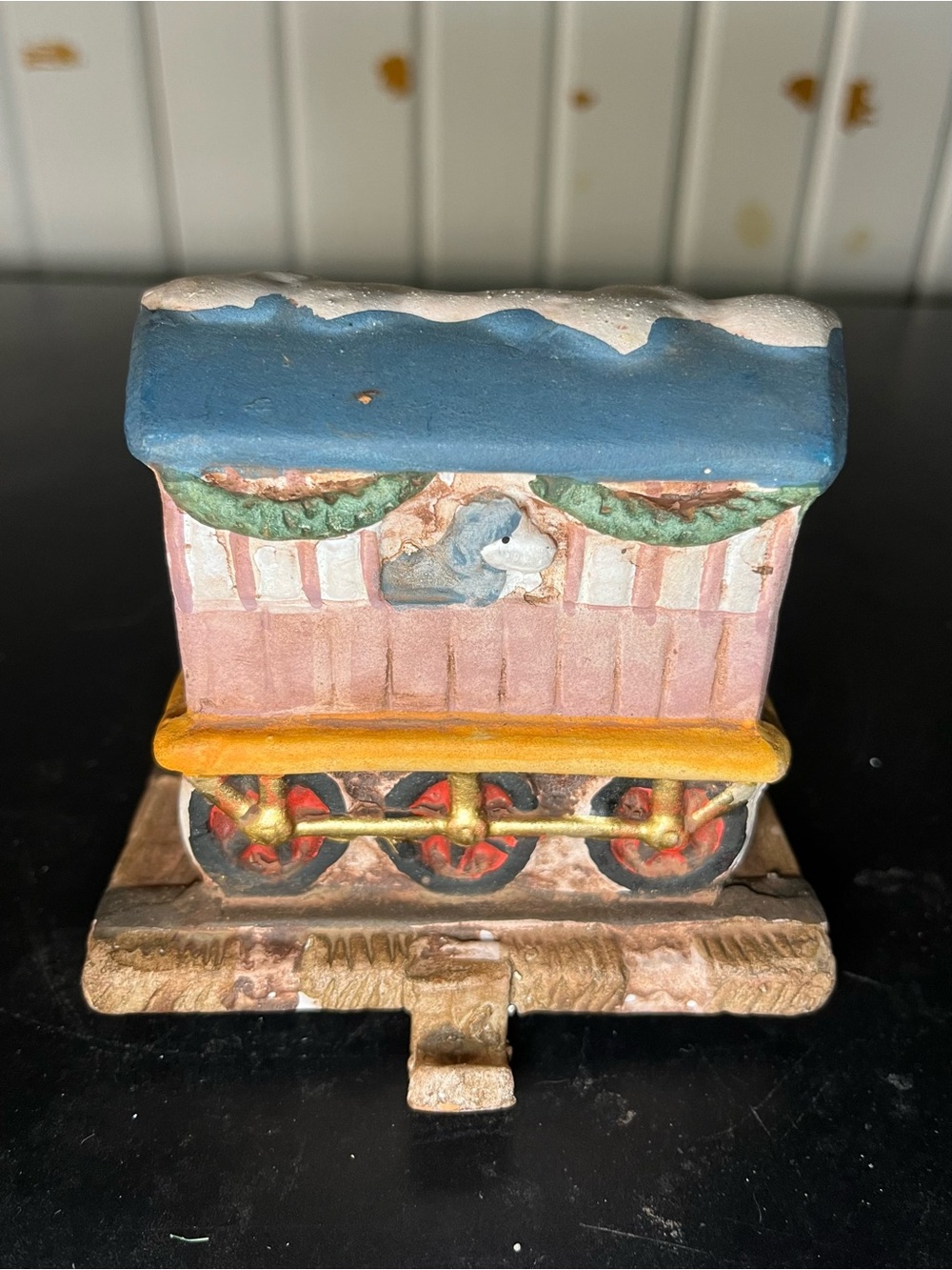 Vintage Hand-Painted Christmas Ceramic Train Wagon Decorations Lot of 4